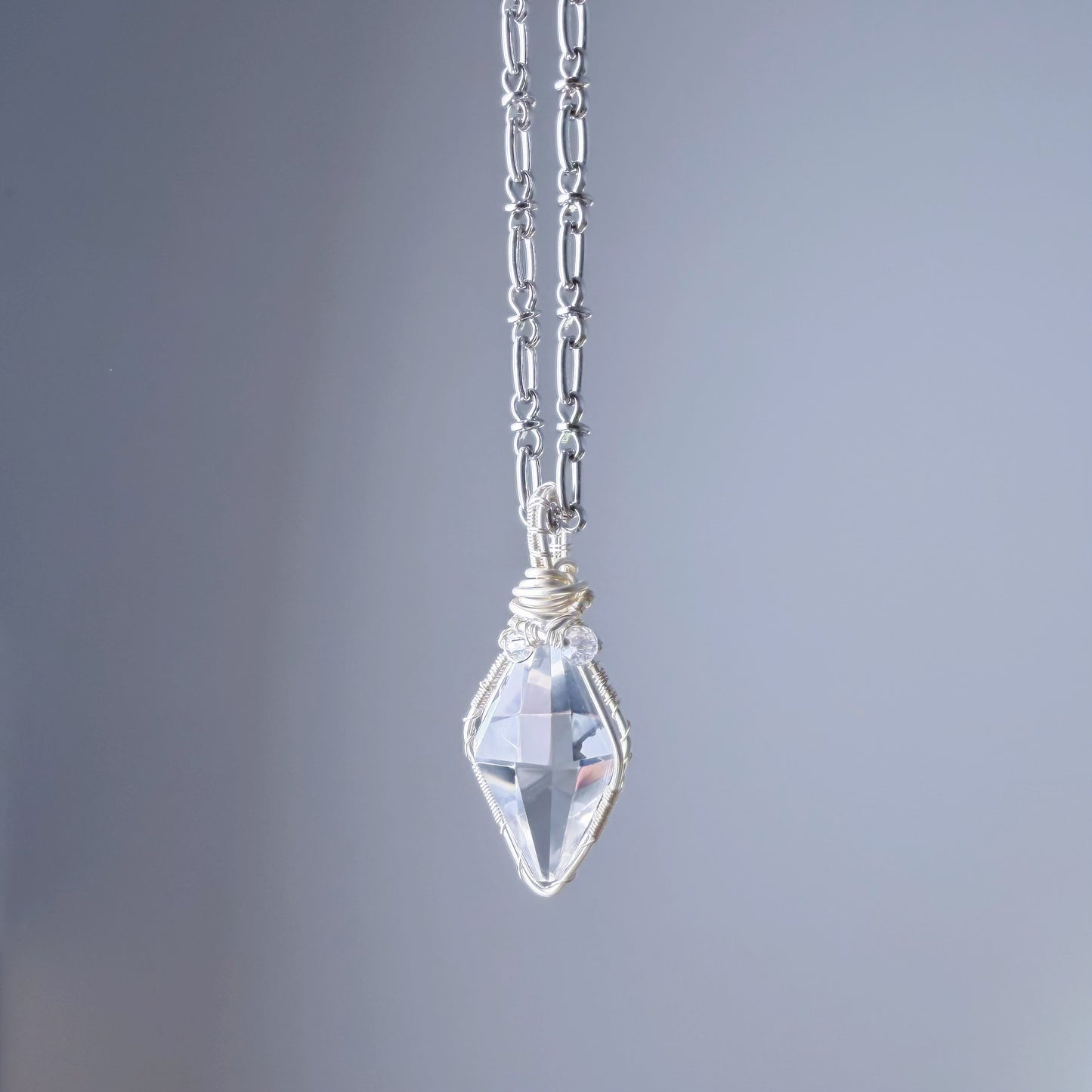 Quartzberry - Natural Clear Quartz Pendulum Shape Natural Crystal Wire Wrapped Necklace - One-of-a-kind