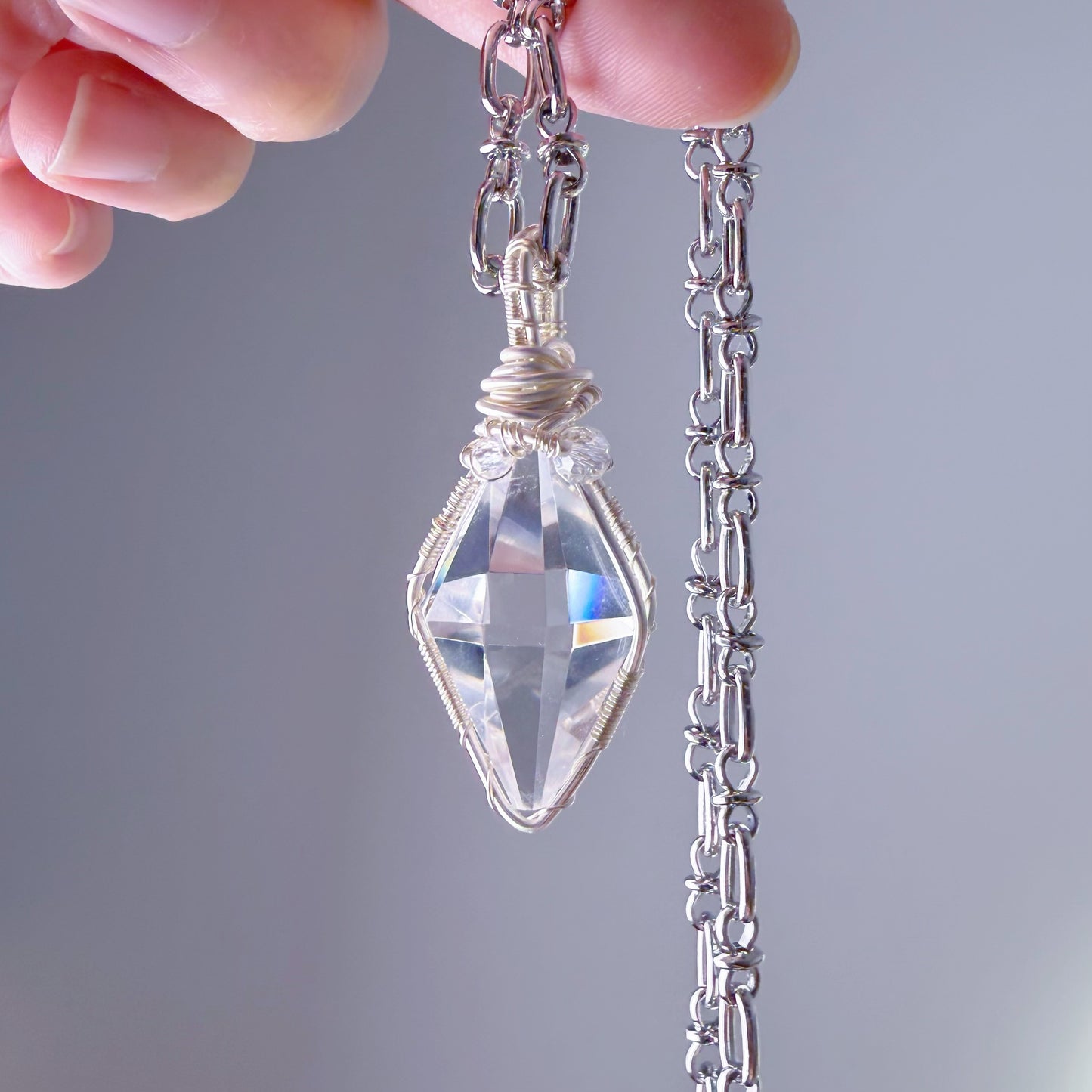 Quartzberry - Natural Clear Quartz Pendulum Shape Natural Crystal Wire Wrapped Necklace - One-of-a-kind
