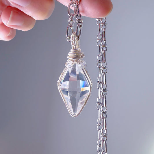 Quartzberry - Natural Clear Quartz Pendulum Shape Natural Crystal Wire Wrapped Necklace - One-of-a-kind