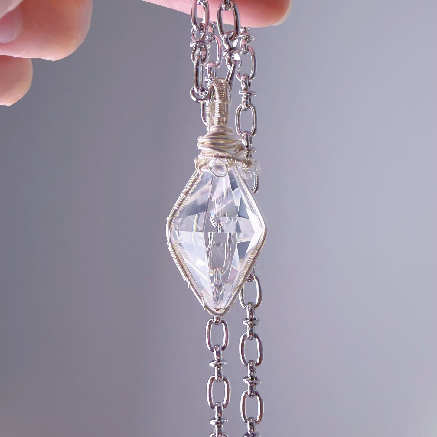 Quartzberry - Natural Clear Quartz Pendulum Shape Natural Crystal Wire Wrapped Necklace - One-of-a-kind