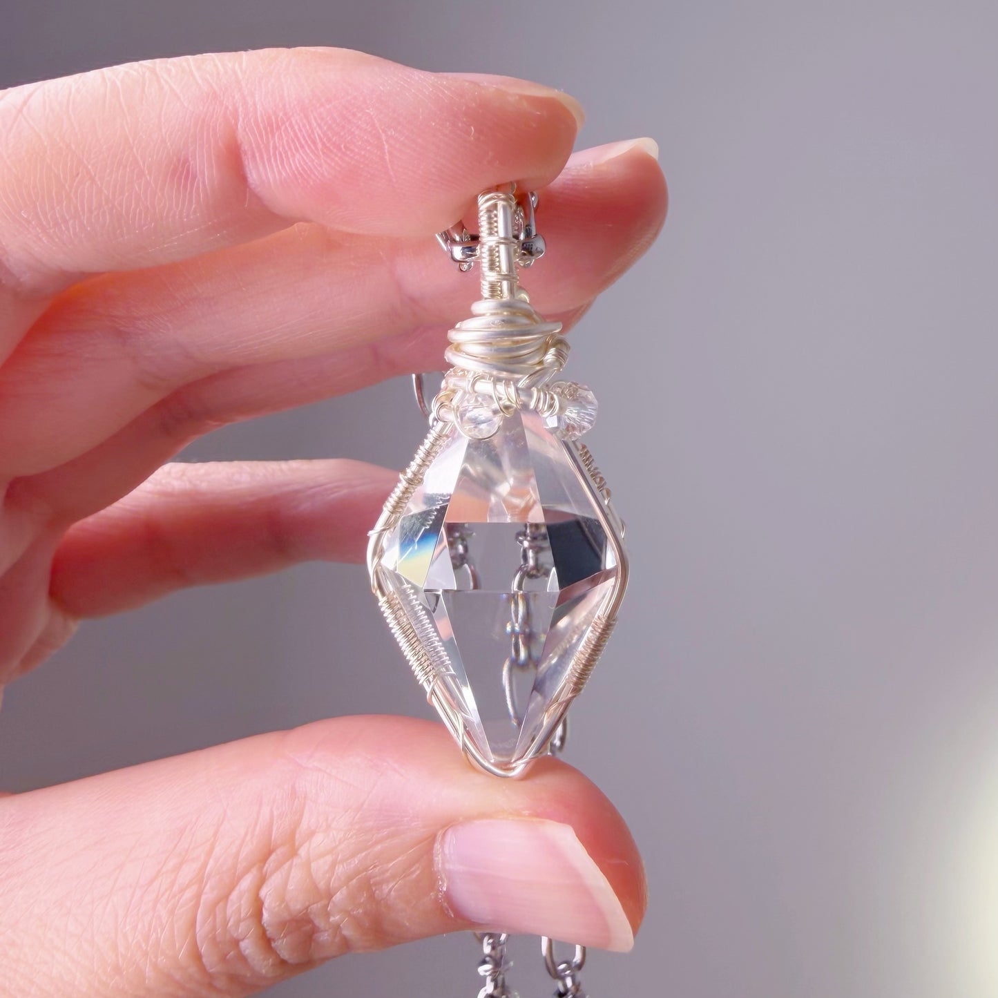 Quartzberry - Natural Clear Quartz Pendulum Shape Natural Crystal Wire Wrapped Necklace - One-of-a-kind