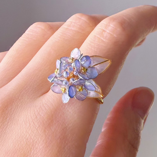 Handmade Blue Hydrangeas Flower Bouquet Ring-Ninaouity