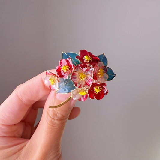 Handmade Red and White Camellia Flower Bouquet Brooch and Hair Clip-Ninaouity