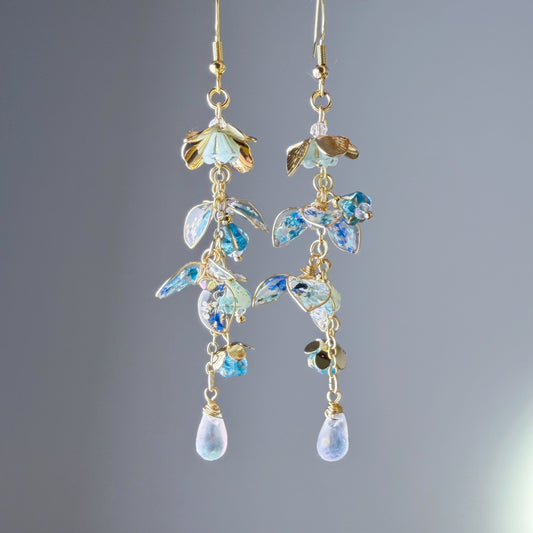 Handmade Blue Pressed Flowers Hydrangeas in Rain Earrings