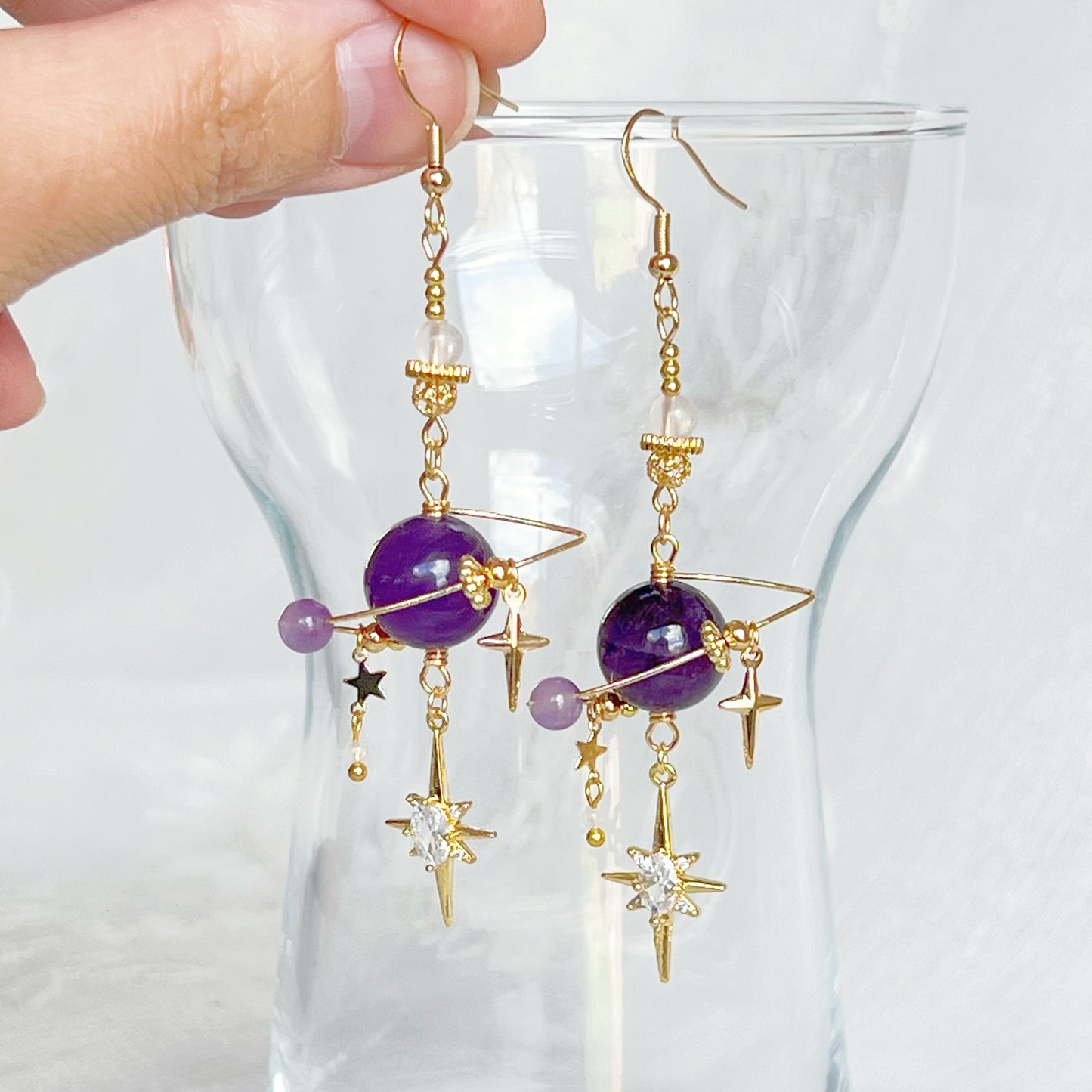 Uruguay Amethyst Planet and Pole Star Earrings-Ninaouity