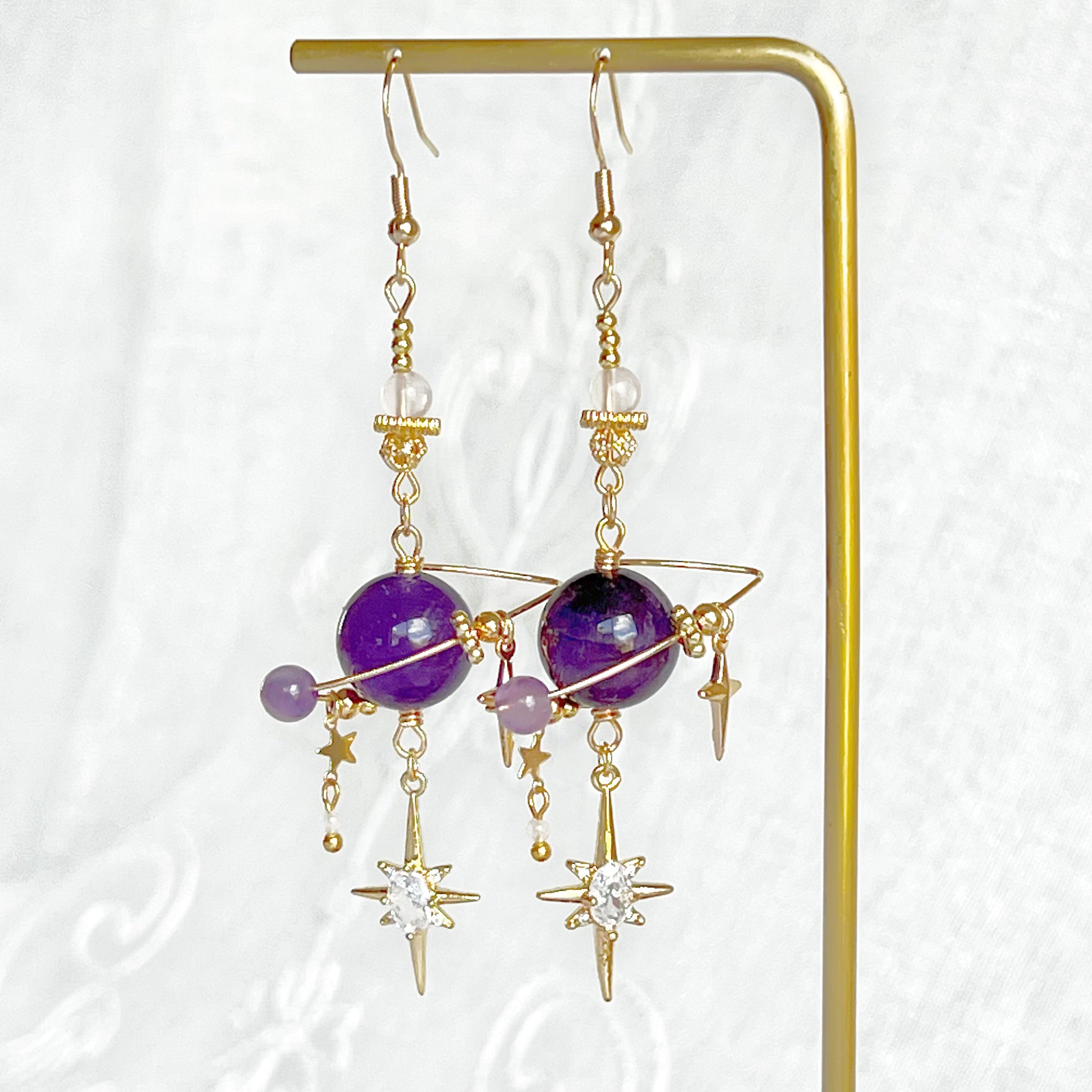 Uruguay Amethyst Planet and Pole Star Earrings-Ninaouity