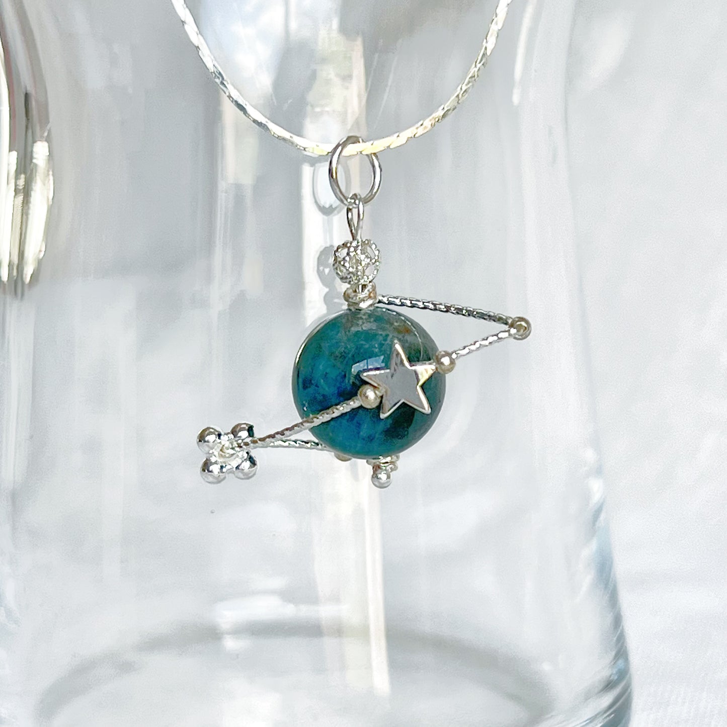 Silver Apatite Crystal Planet Pendant Necklace-Ninaouity