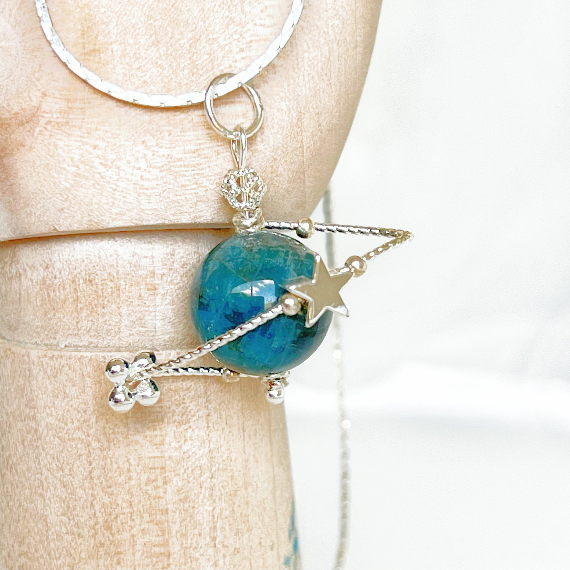 Silver Apatite Crystal Planet Pendant Necklace-Ninaouity