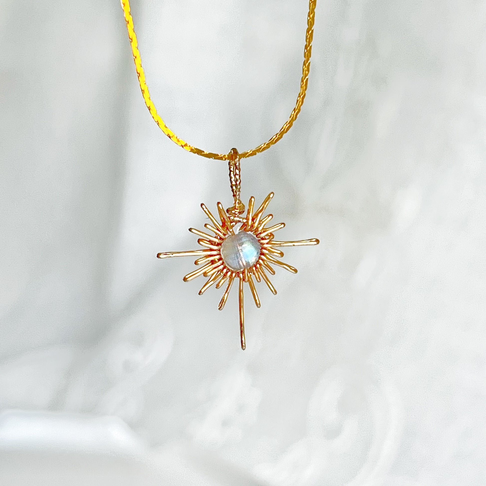 Blue Moonstone Gold Sun Pendant Necklace-Ninaouity