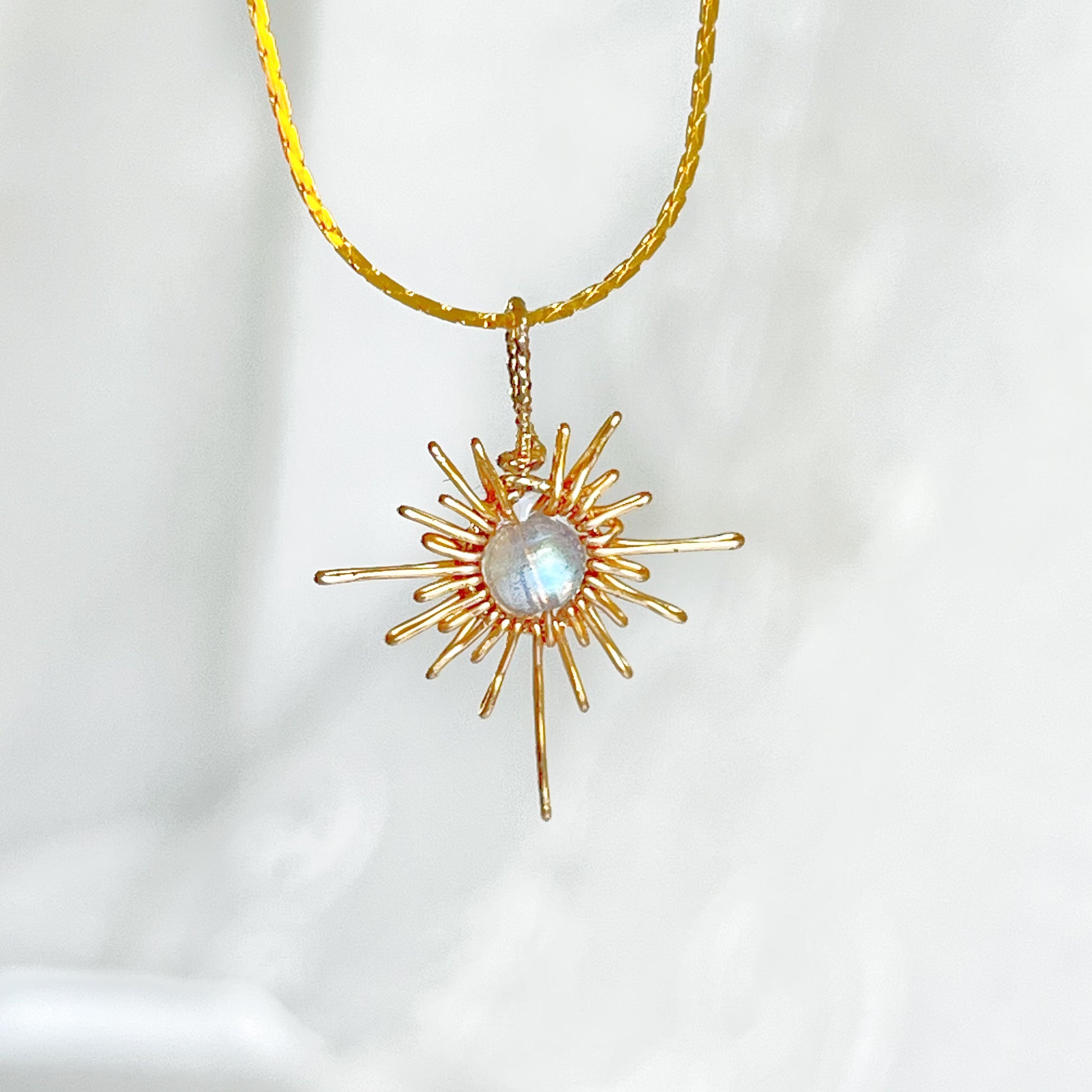 Blue Moonstone Gold Sun Pendant Necklace-Ninaouity