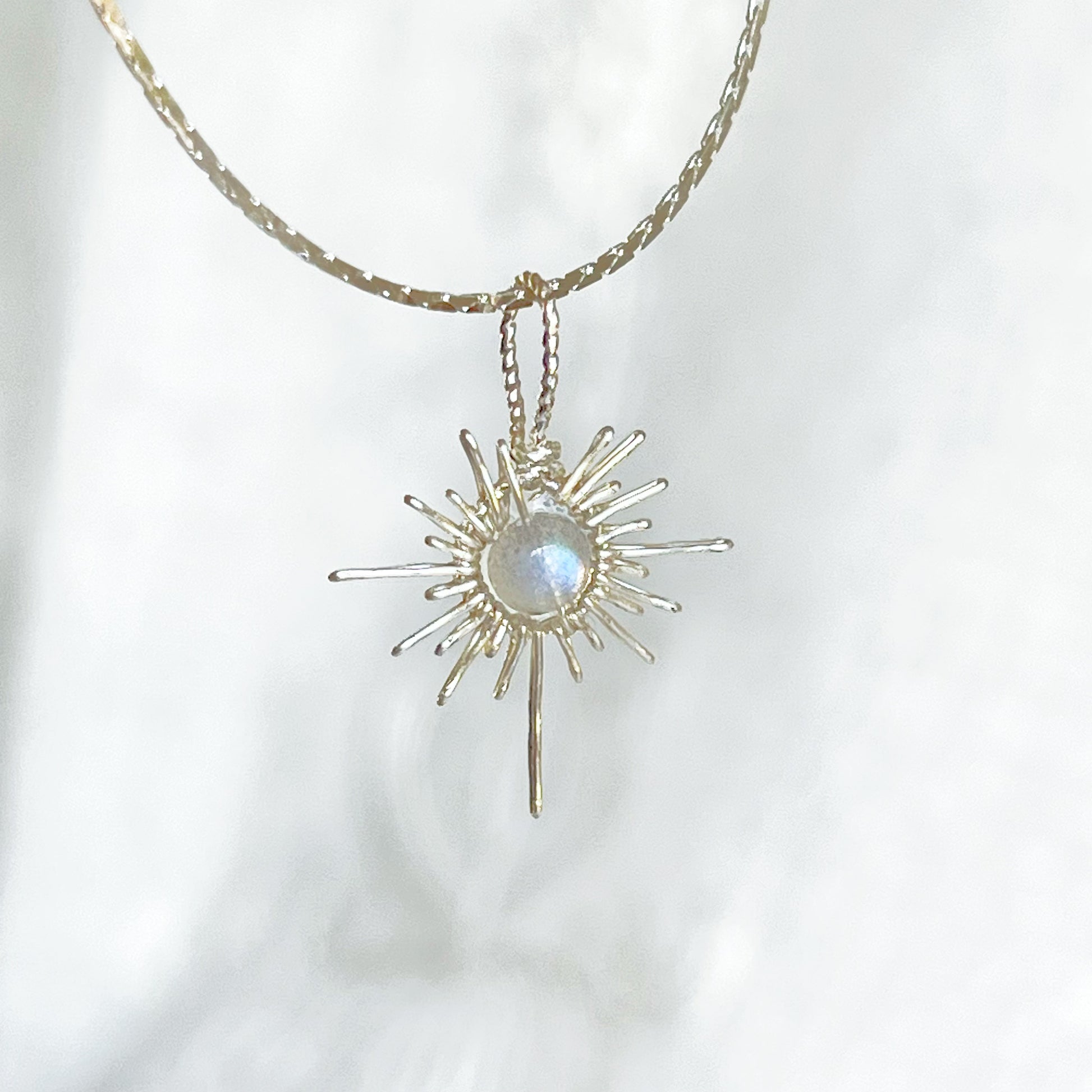 Blue Moonstone Silver Sun Pendant Necklace-Ninaouity