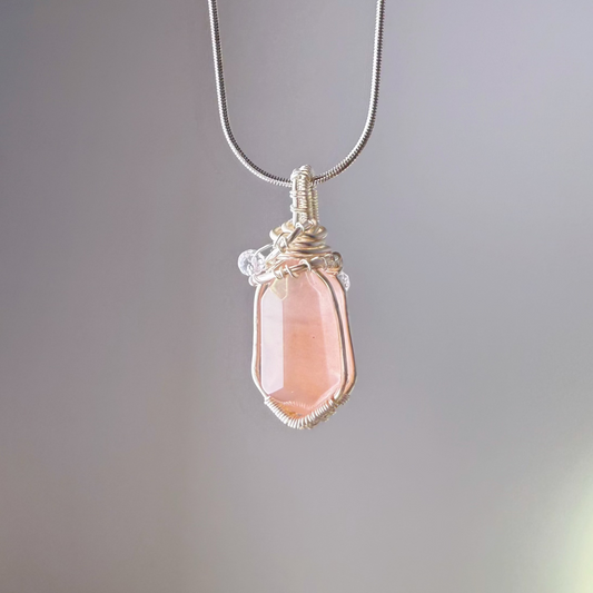 Handmade Natural Pink Rutilated Quartz Crystal Wire Wrapped Necklace-Ninaouity