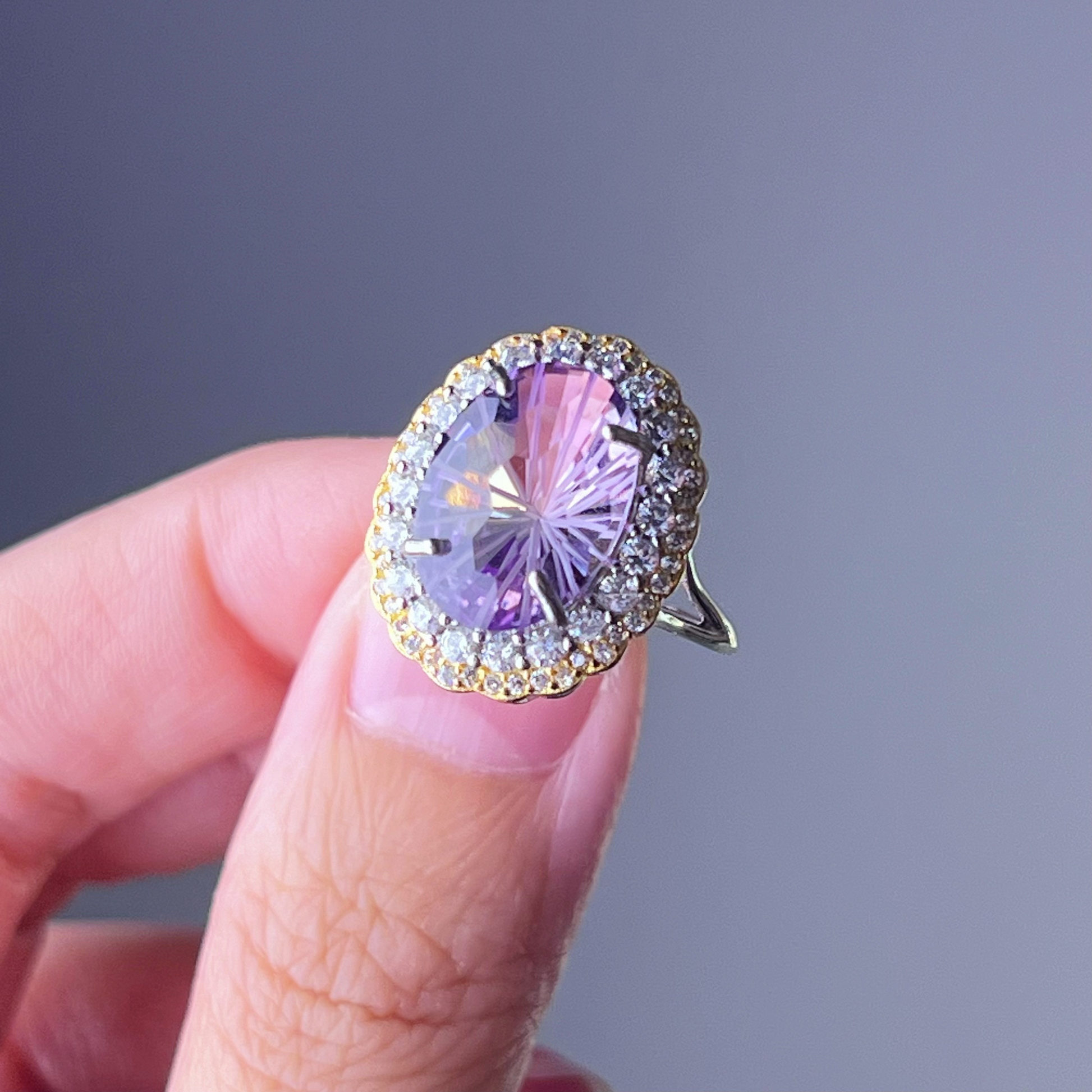 Amethyst Firework Oval Cut Silver and Gold Statement Ring-Ninaouity