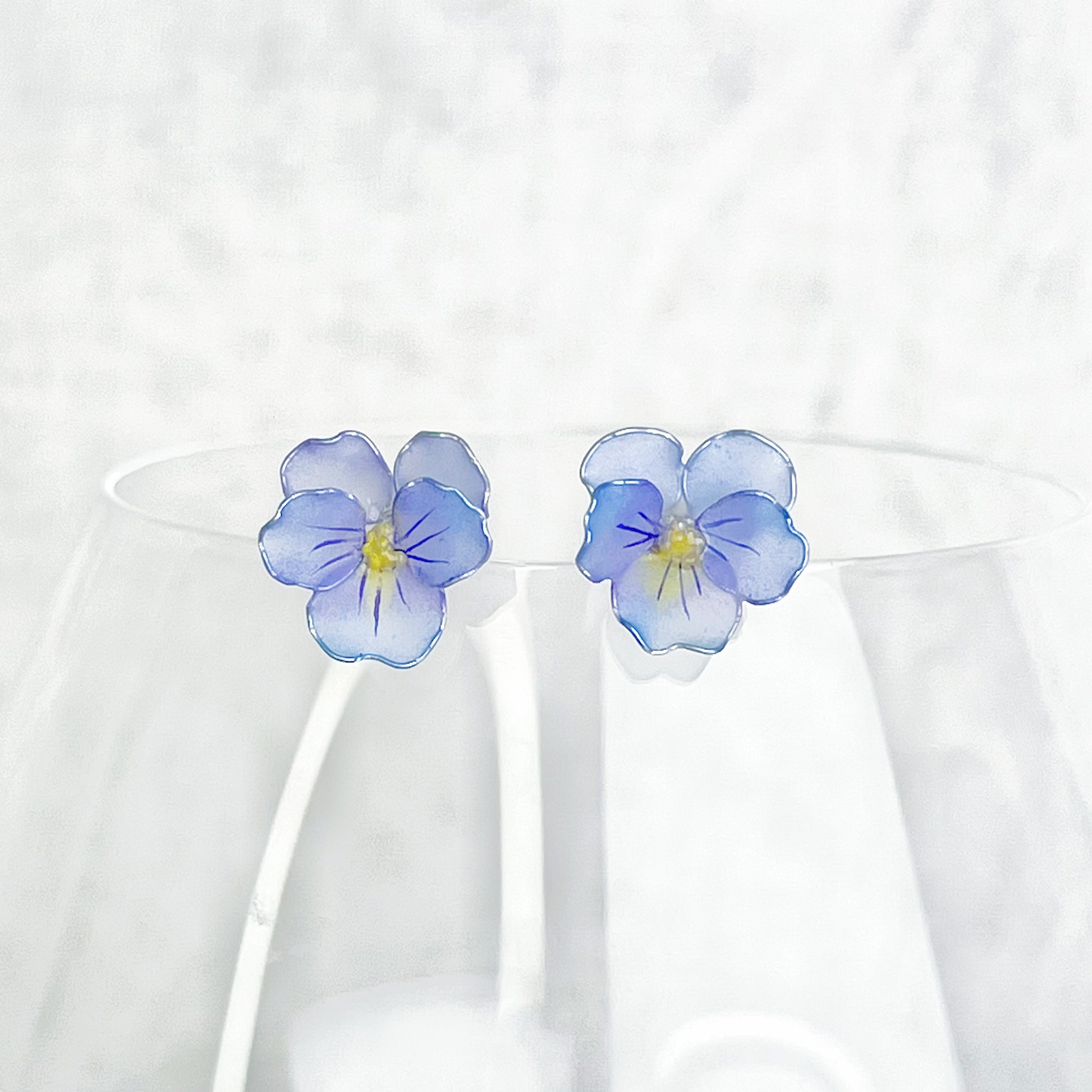 Handmade Spring Blue Pansy Flower Earrings-Ninaouity