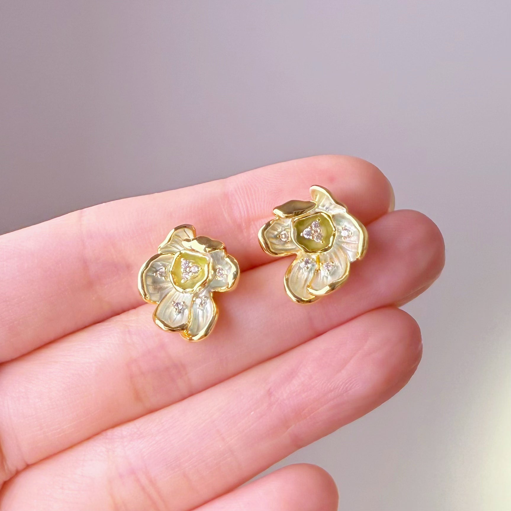 Olive Green Primrose Flower Stud Earrings-Ninaouity