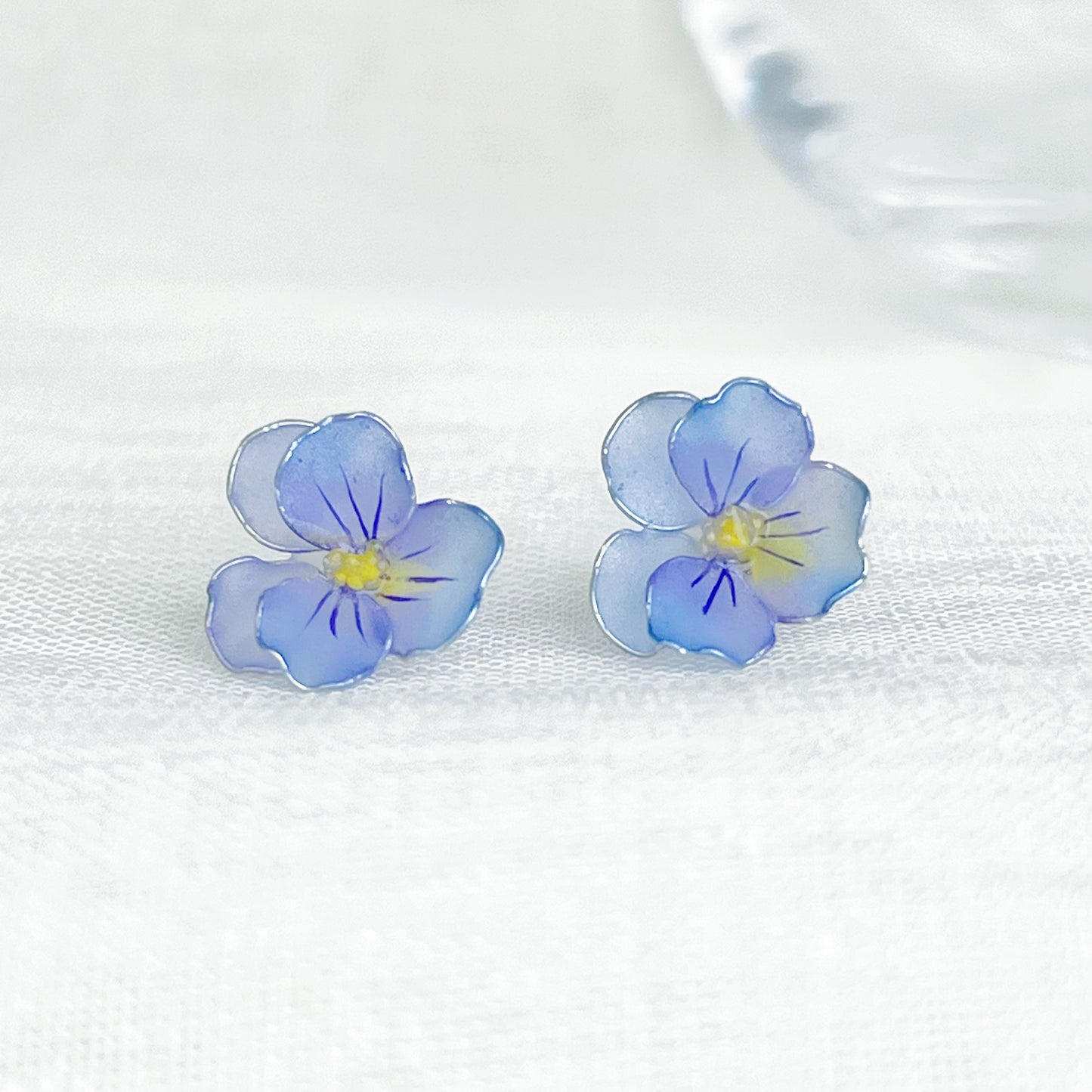 Handmade Spring Blue Pansy Flower Earrings-Ninaouity