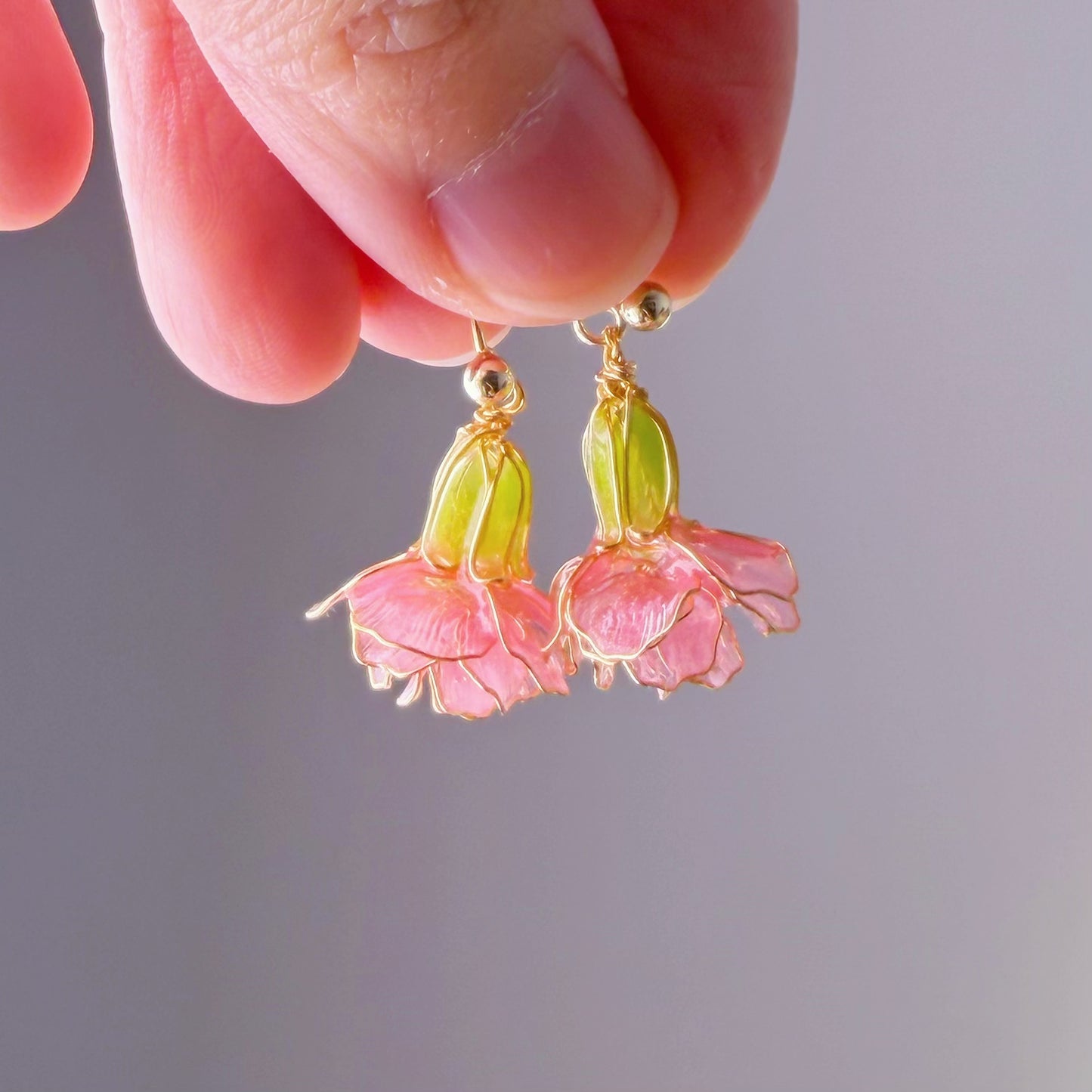 Handmade Pink Carnation Flower Stud Earrings