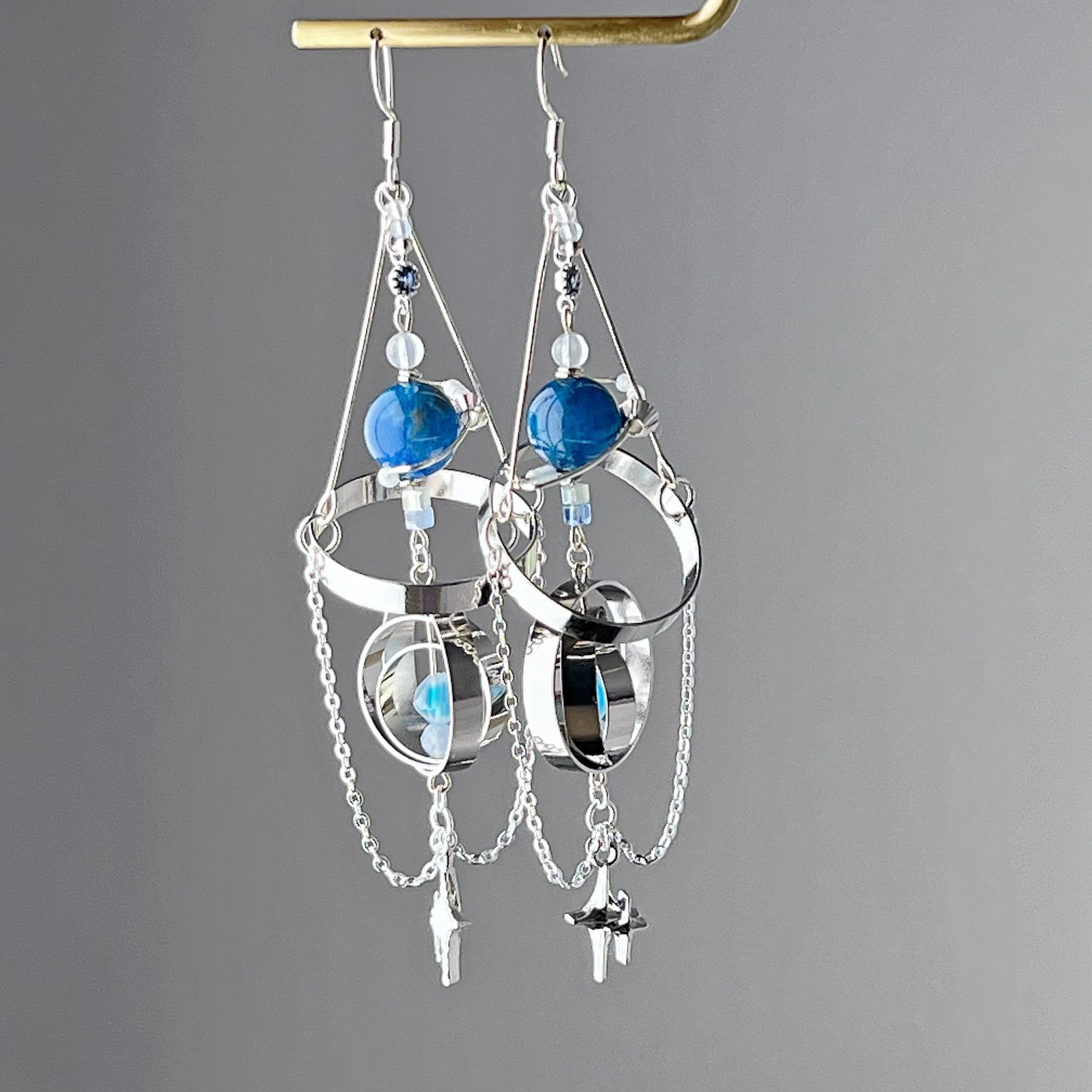 Silver Solar System Blue Apatite Planet Earrings-Ninaouity