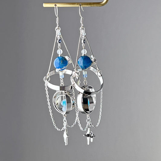 Silver Solar System Blue Apatite Planet Earrings-Ninaouity