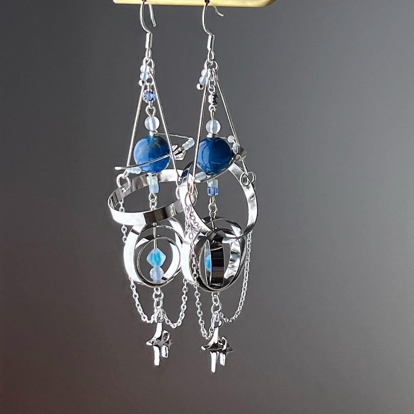 Silver Solar System Blue Apatite Planet Earrings-Ninaouity