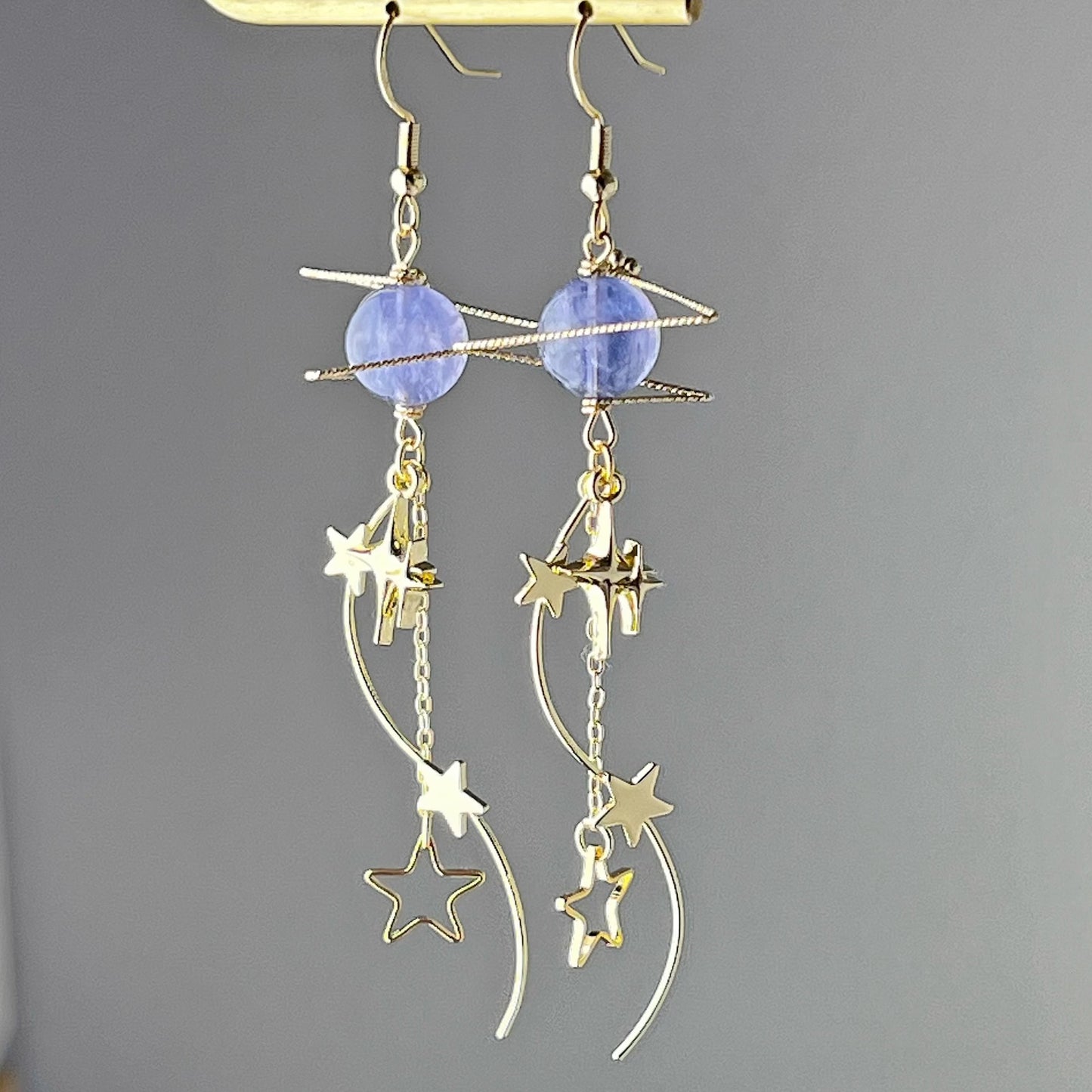 Blue Fluorite Neptune Planet and Milky Walk Earrings-Ninaouity