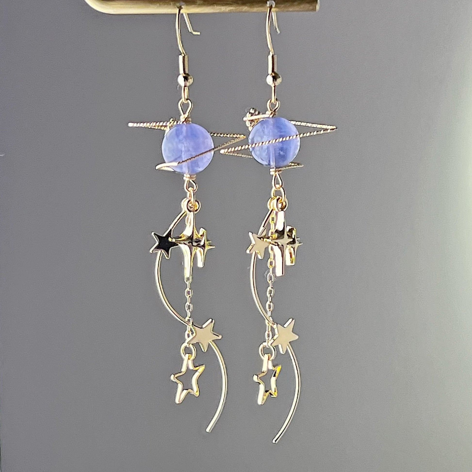 Blue Fluorite Neptune Planet and Milky Walk Earrings-Ninaouity