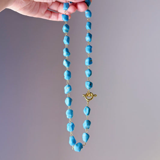 Large Blue Turquoise Stones Chain Necklace-Ninaouity