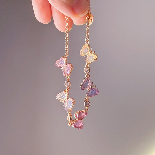 Rose Gold Rainbow Butterflies Fluorite Crystal Bracelet-Ninaouity