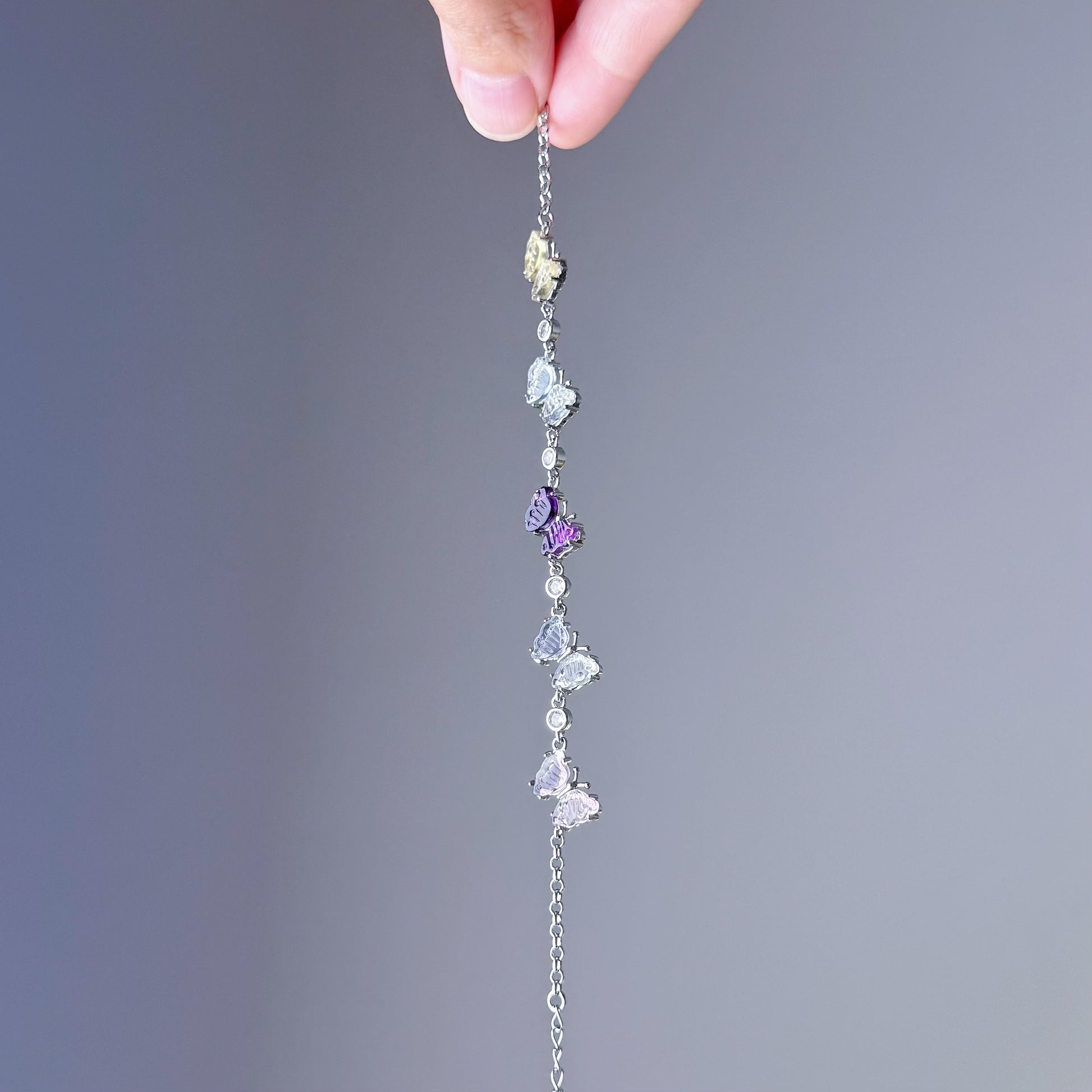 Silver Rainbow Butterflies Fluorite Crystal Bracelet-Ninaouity