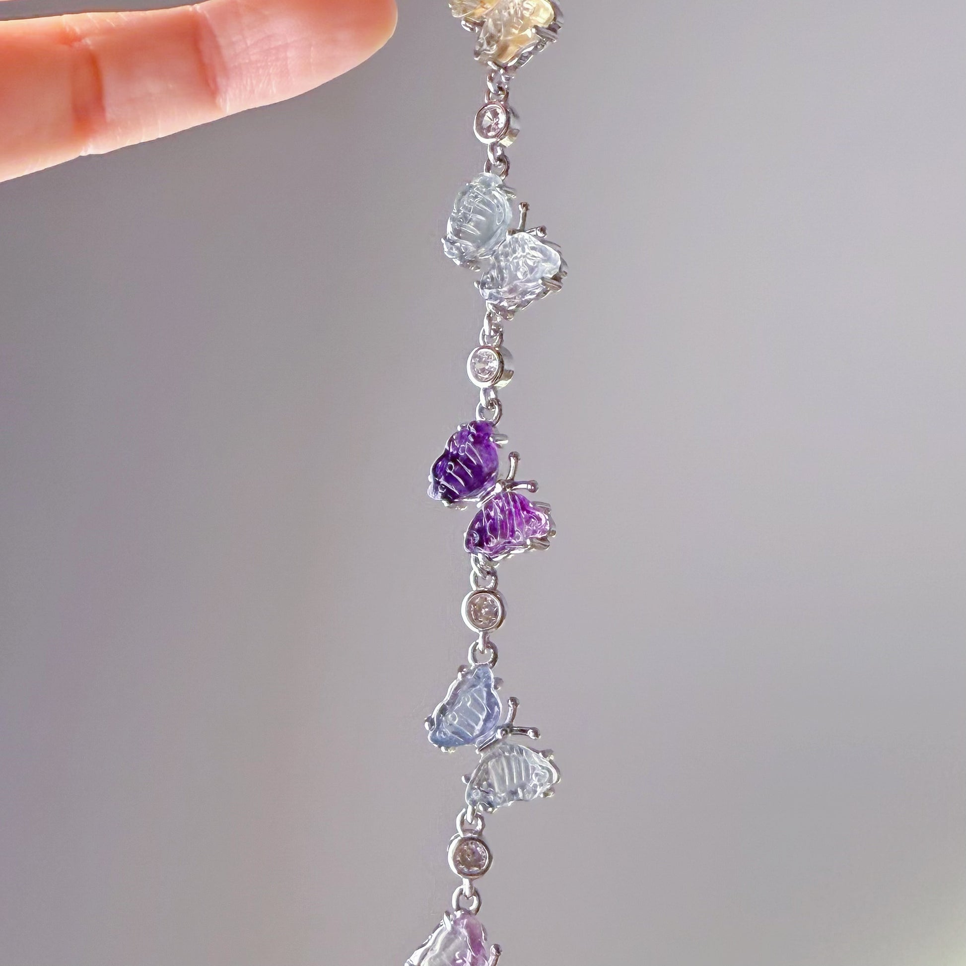 Silver Rainbow Butterflies Fluorite Crystal Bracelet-Ninaouity