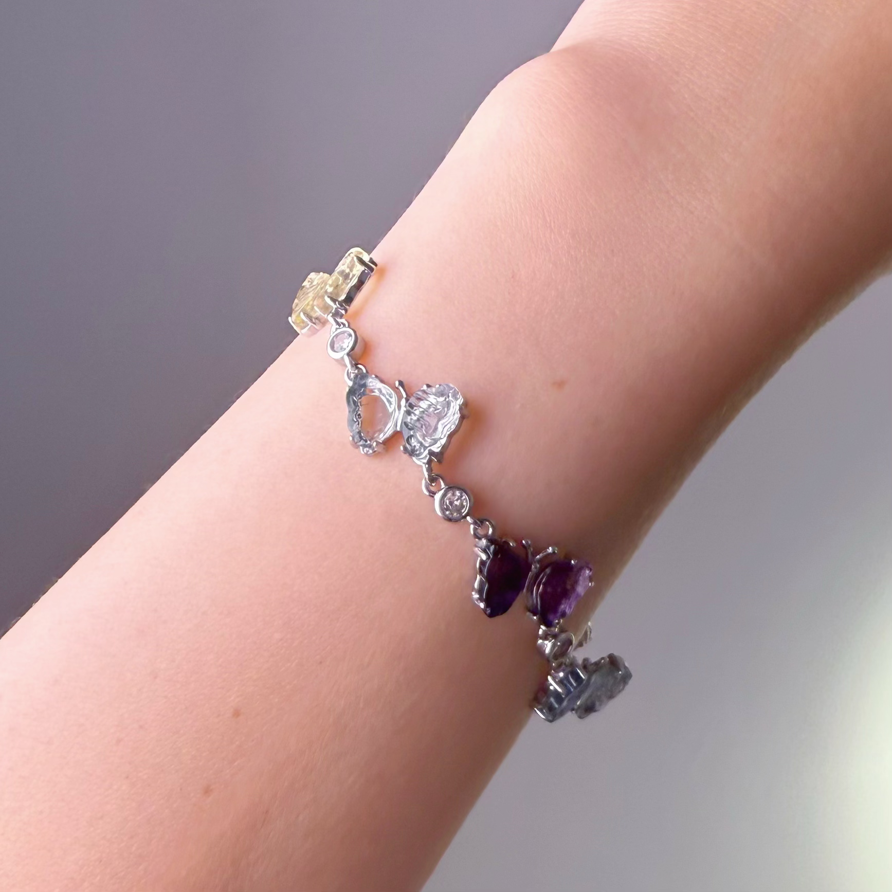 Silver Rainbow Butterflies Fluorite Crystal Bracelet-Ninaouity