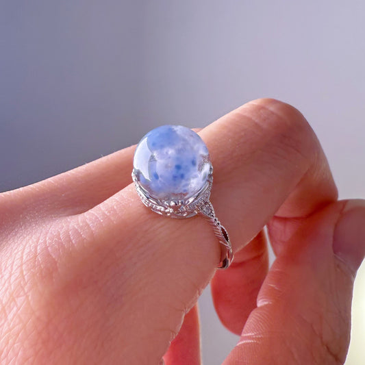 Handmade Natural Blue Rutilated Quartz Crystal Ring-Ninaouity