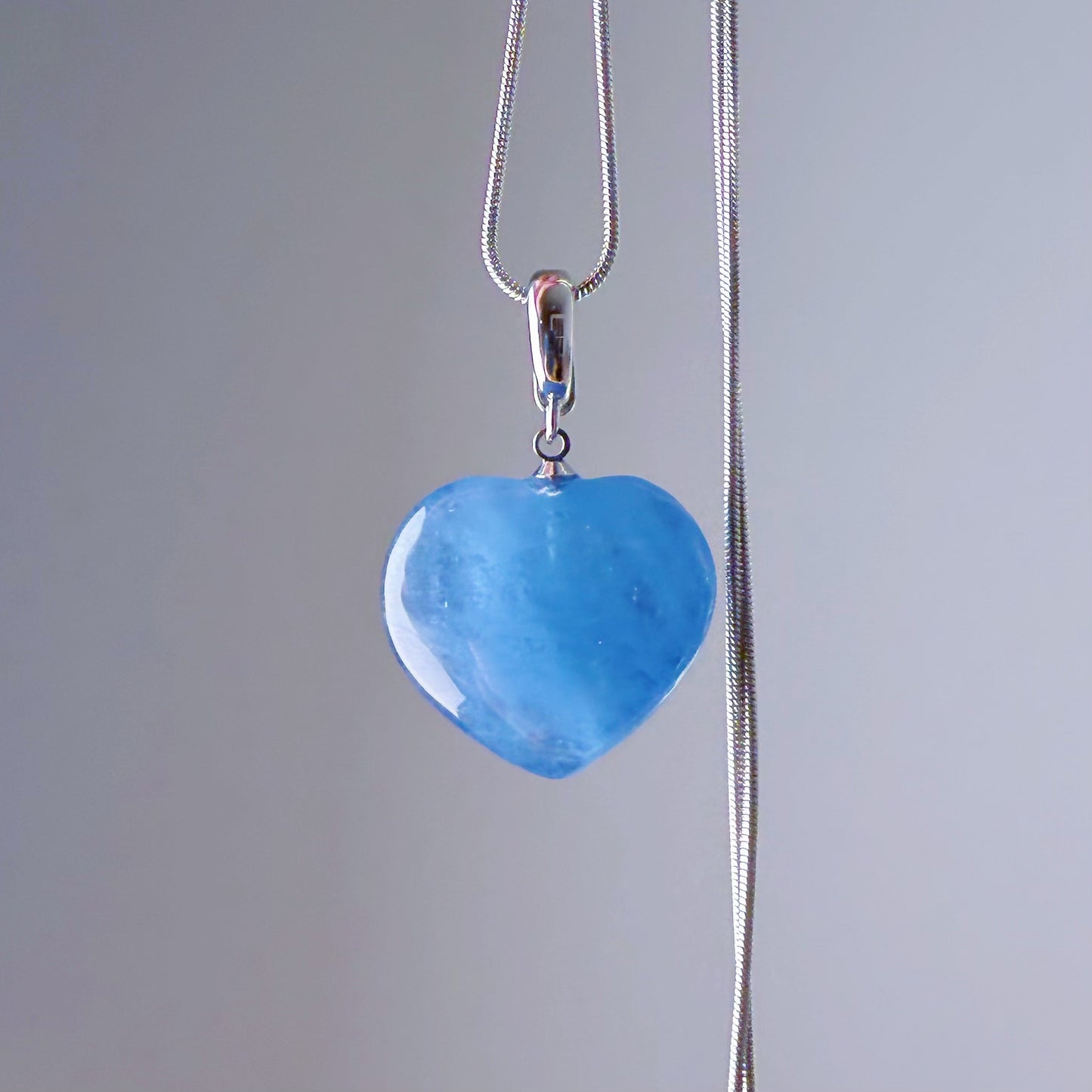 Quartzberry - Natural Blue Aquamarine Heart Shape Crystal Necklace - One-of-a-kind