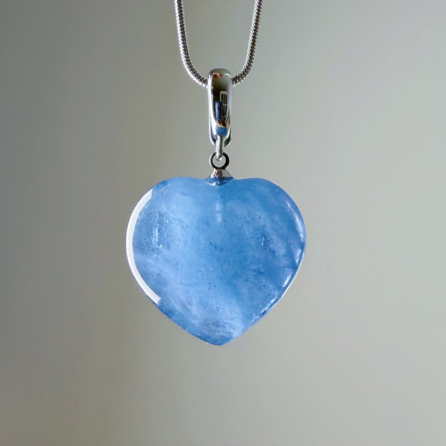 Quartzberry - Natural Blue Aquamarine Heart Shape Crystal Necklace - One-of-a-kind