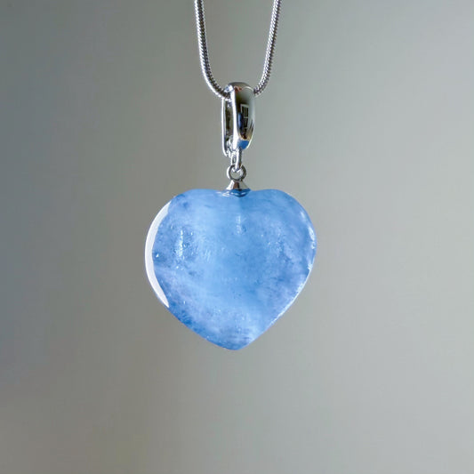 Quartzberry - Natural Blue Aquamarine Heart Shape Crystal Necklace - One-of-a-kind