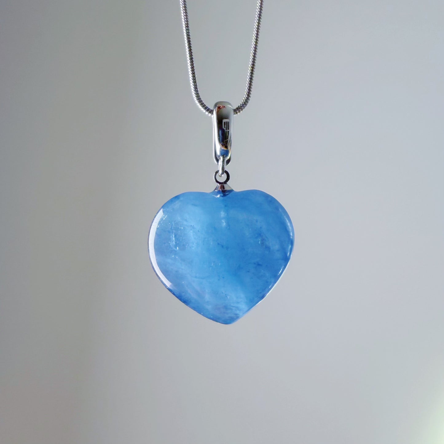 Quartzberry - Natural Blue Aquamarine Heart Shape Crystal Necklace - One-of-a-kind
