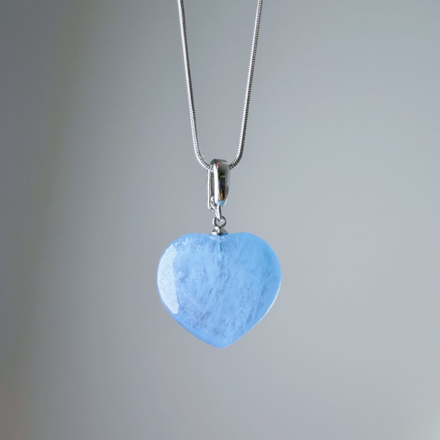 Quartzberry - Natural Light Blue Aquamarine Heart Shape Crystal Necklace - One-of-a-kind