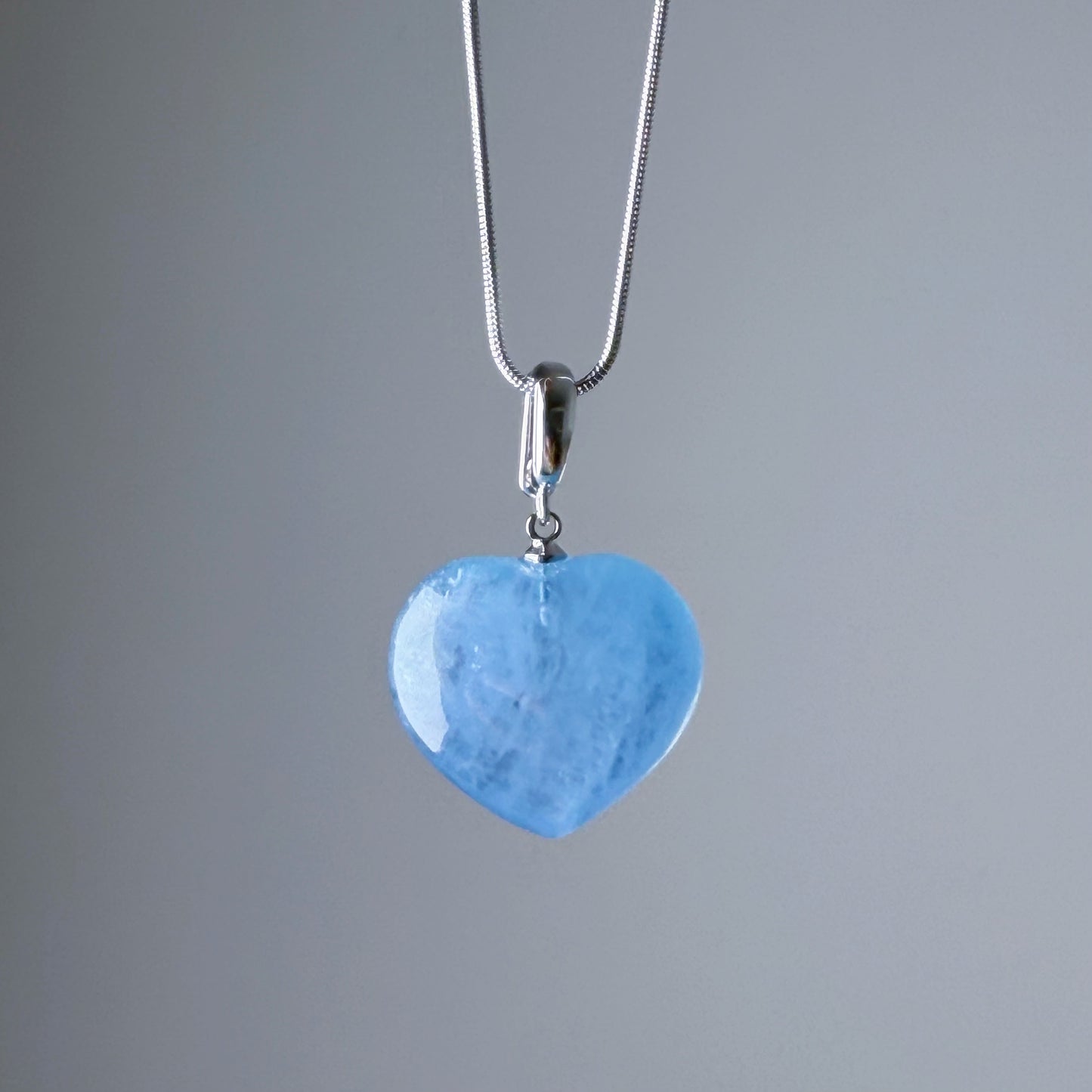 Quartzberry - Natural Light Blue Aquamarine Heart Shape Crystal Necklace - One-of-a-kind