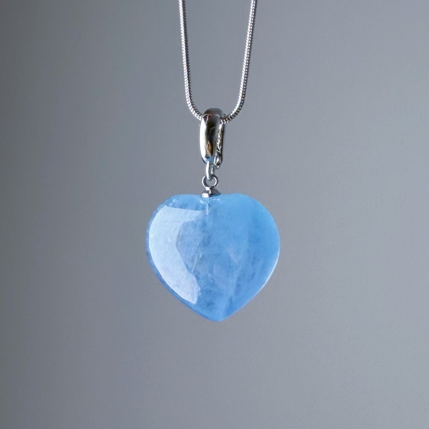 Quartzberry - Natural Light Blue Aquamarine Heart Shape Crystal Necklace - One-of-a-kind
