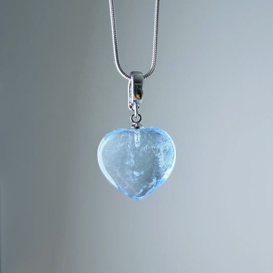 Quartzberry - Natural Clear Blue Aquamarine Heart Shape Crystal Necklace - One-of-a-kind