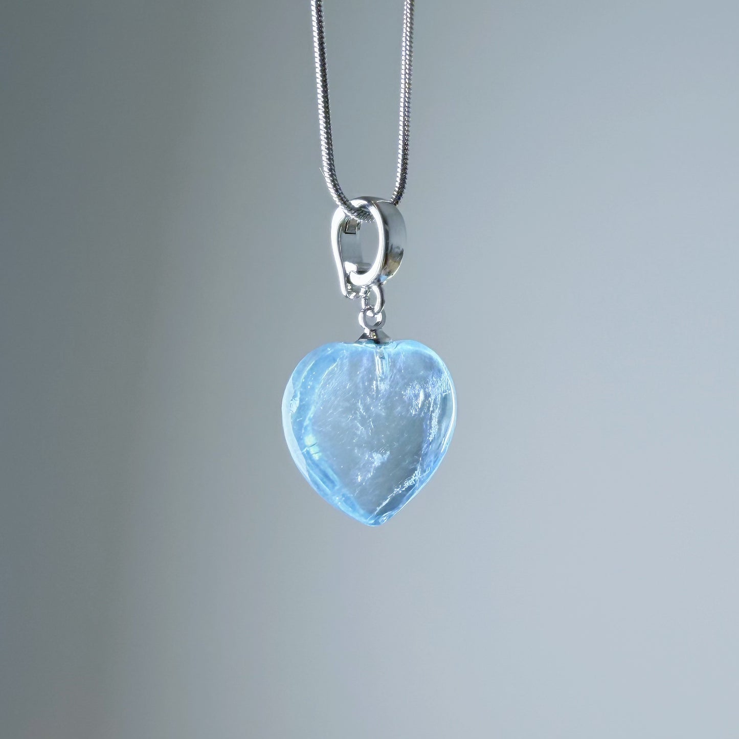 Quartzberry - Natural Clear Blue Aquamarine Heart Shape Crystal Necklace - One-of-a-kind