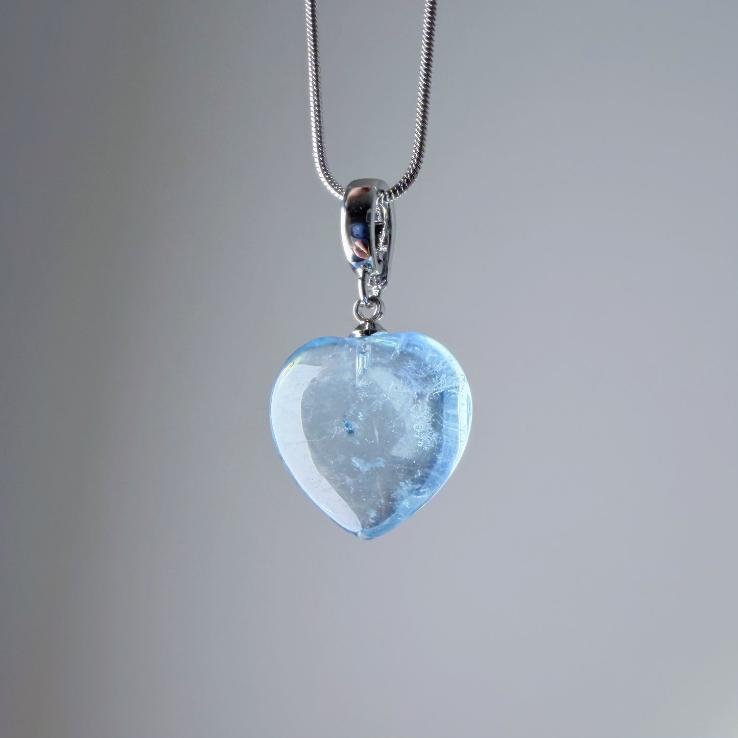 Quartzberry - Natural Clear Blue Aquamarine Heart Shape Crystal Necklace - One-of-a-kind