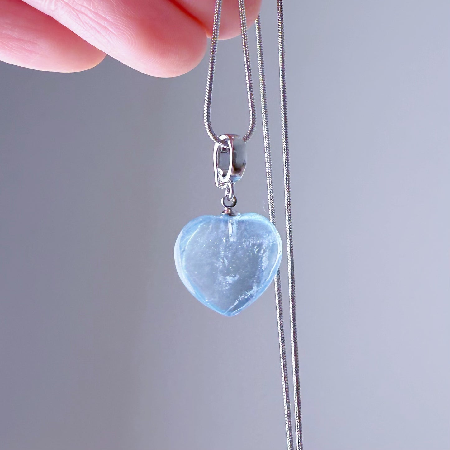 Quartzberry - Natural Clear Blue Aquamarine Heart Shape Crystal Necklace - One-of-a-kind