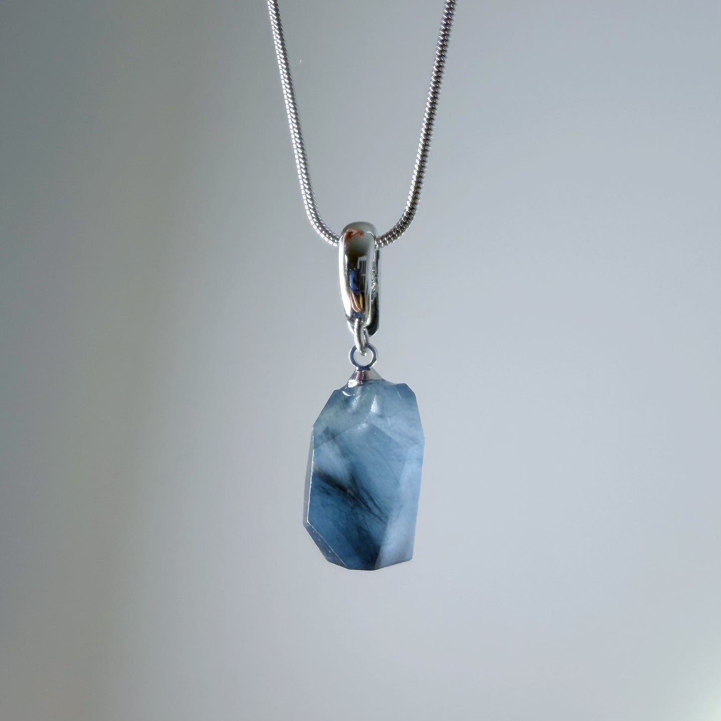 Quartzberry - Natural Navy Blue Rutilated Quartz Crystal Pendant Necklace - One-of-a-kind