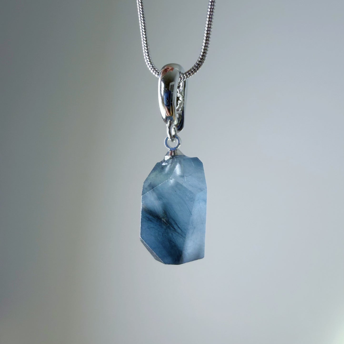 Quartzberry - Natural Navy Blue Rutilated Quartz Crystal Pendant Necklace - One-of-a-kind