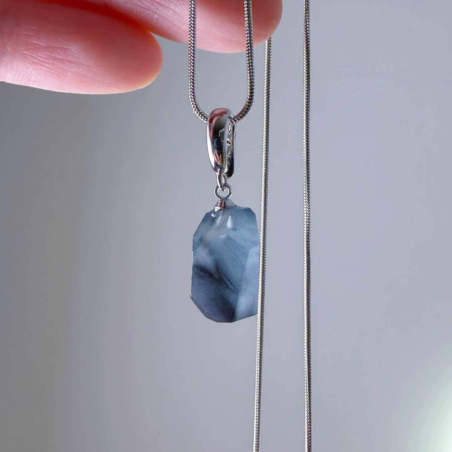 Quartzberry - Natural Navy Blue Rutilated Quartz Crystal Pendant Necklace - One-of-a-kind