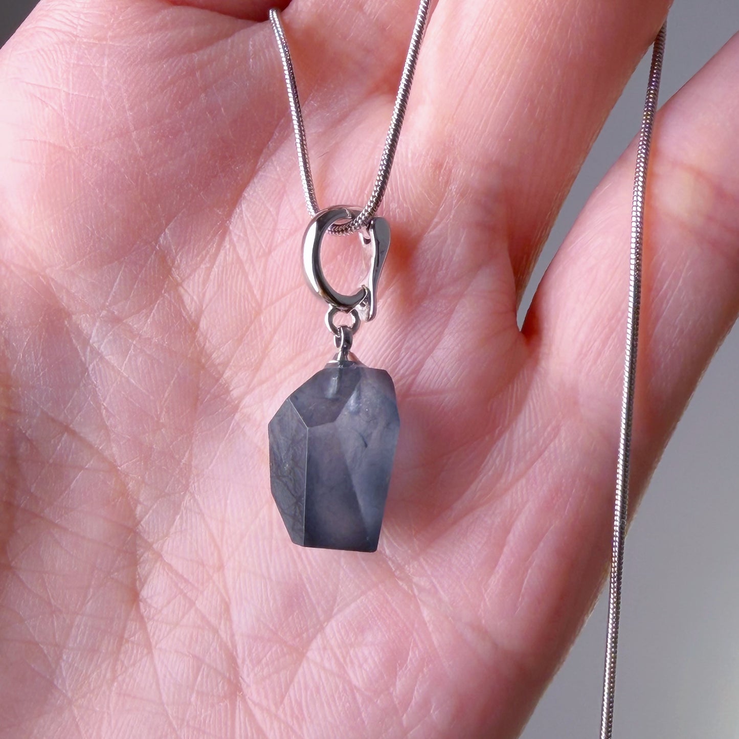 Quartzberry - Natural Navy Blue Rutilated Quartz Crystal Pendant Necklace - One-of-a-kind