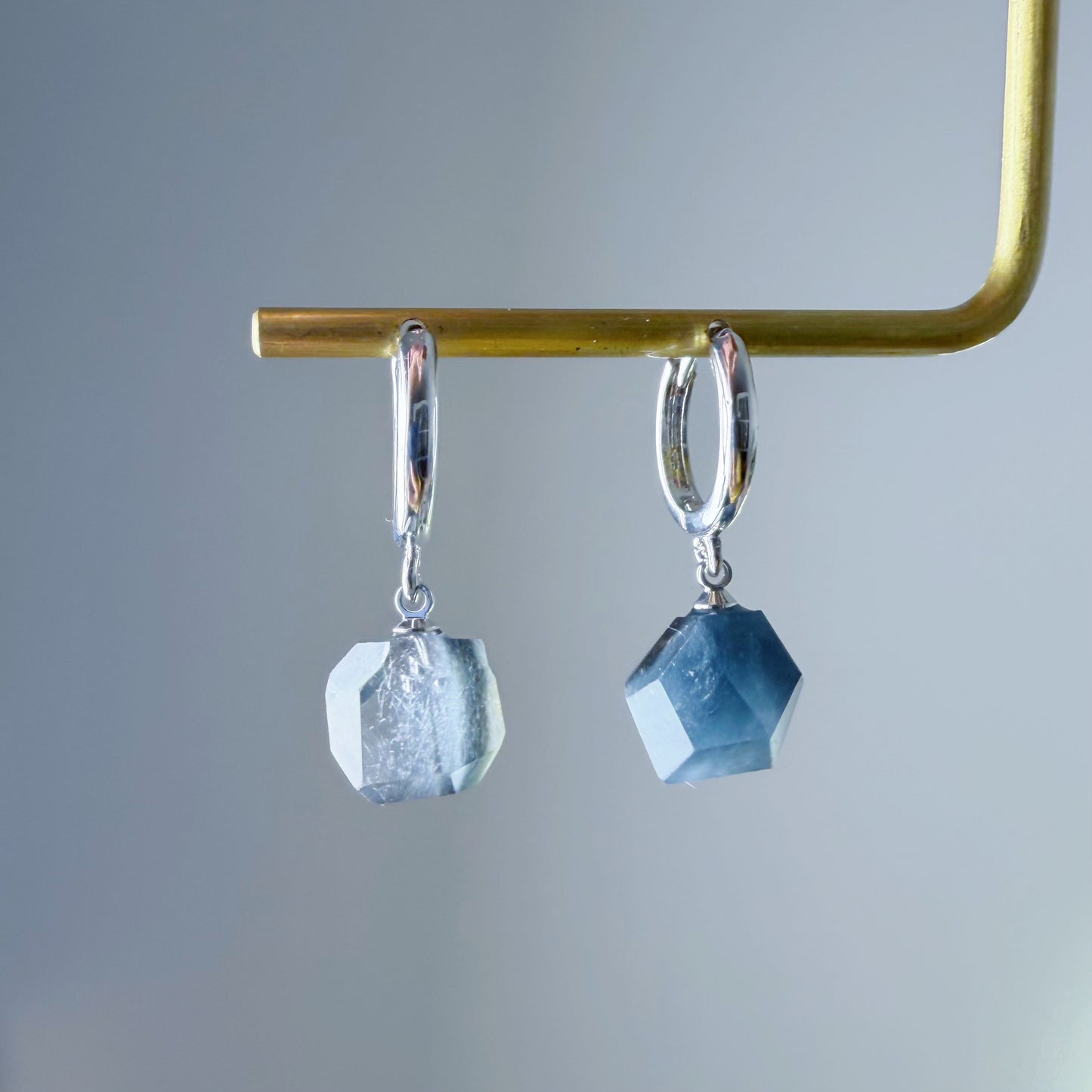 Quartzberry - Natural Navy Blue Rutilated Quartz Crystal Hoops Earrings - One-of-a-kind