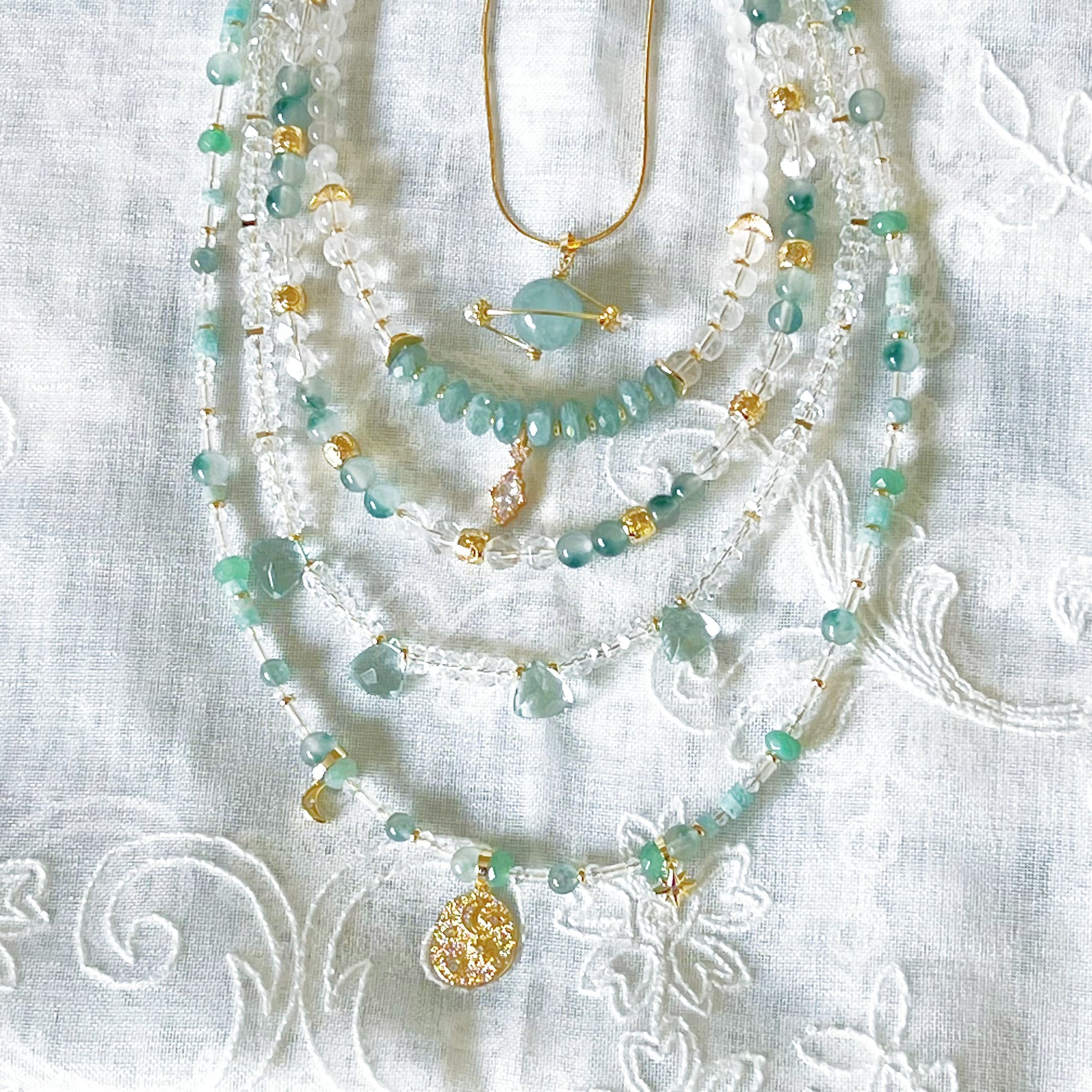 Green Jade and Clear Quartz Crystal Necklace-Ninaouity