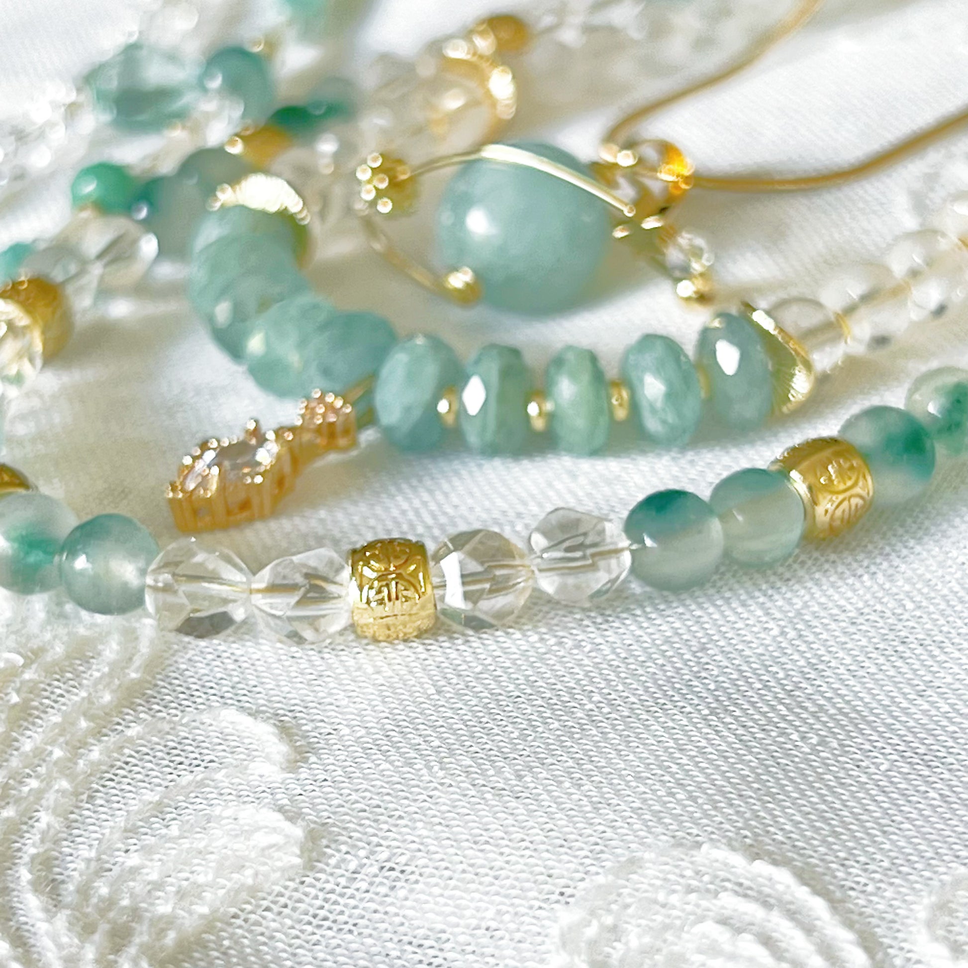 Green Jade and Clear Quartz Crystal Necklace-Ninaouity